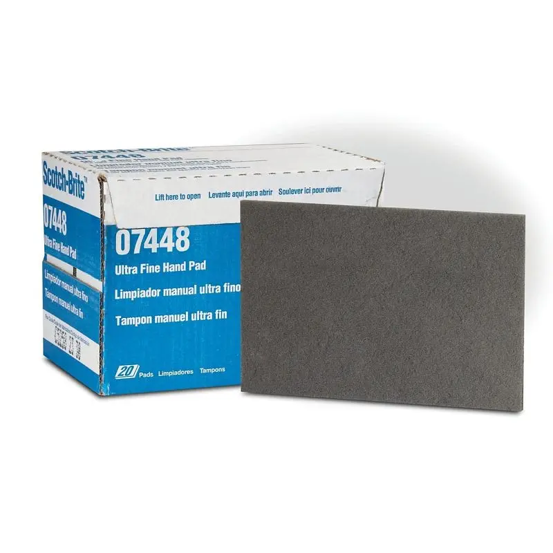 3M Abrasive Hand Pad, Scotch-Brite Ultra Fine Hand Pad 7448, 6 x 9 , Light Gunmetal, 20 pads per box, 7100089226
