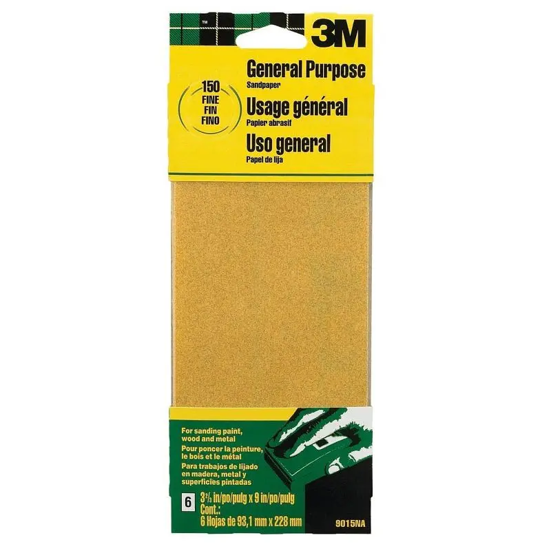 3M Aircraft Aluminum Oxide Sandpaper 9015NA, 3-2/3 x 9 , Fine grit, Open Stock, 6 per pack, 10 packs per case, 7010339618