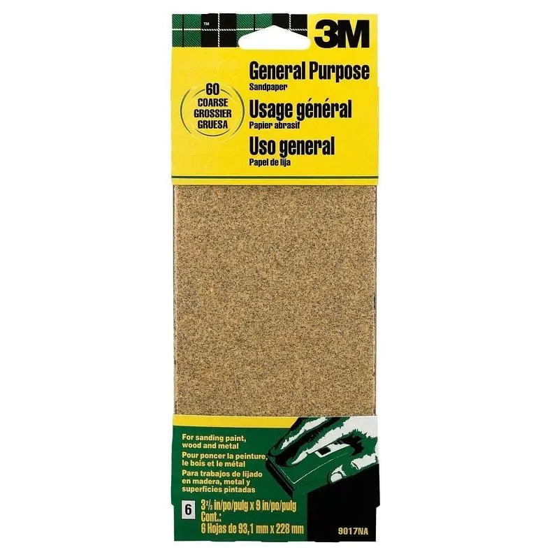 3M Aluminium Oxide Sandpaper 9017NA, 3-2/3 x 9 , Coarse grit, 6 Sheet per pack, 10 packs per case, 7010383713