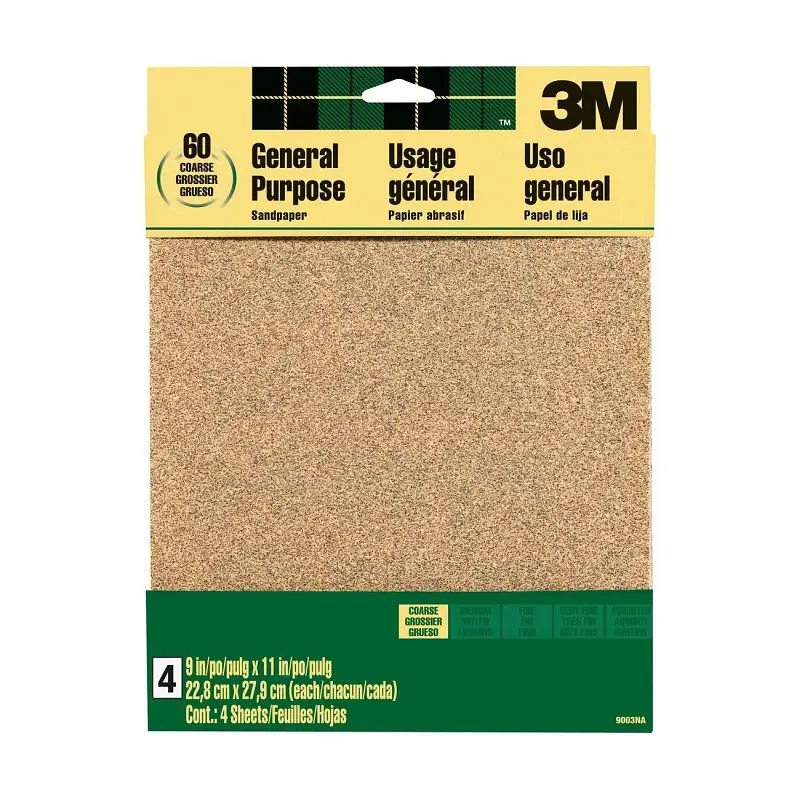 3M Aluminum Oxide Sandpaper 9003NA, 9 x 11 Coarse, Open Stock, 10 packs per case, 7100140808
