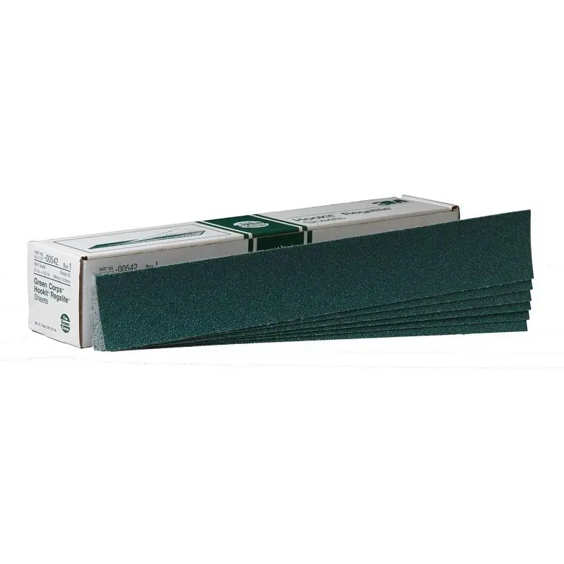 3M Green Corps Hookit Regalite Sheet, 00542, 2 3/4 x 16 1/2 , 40E, 50 sheets per box, 7000118216