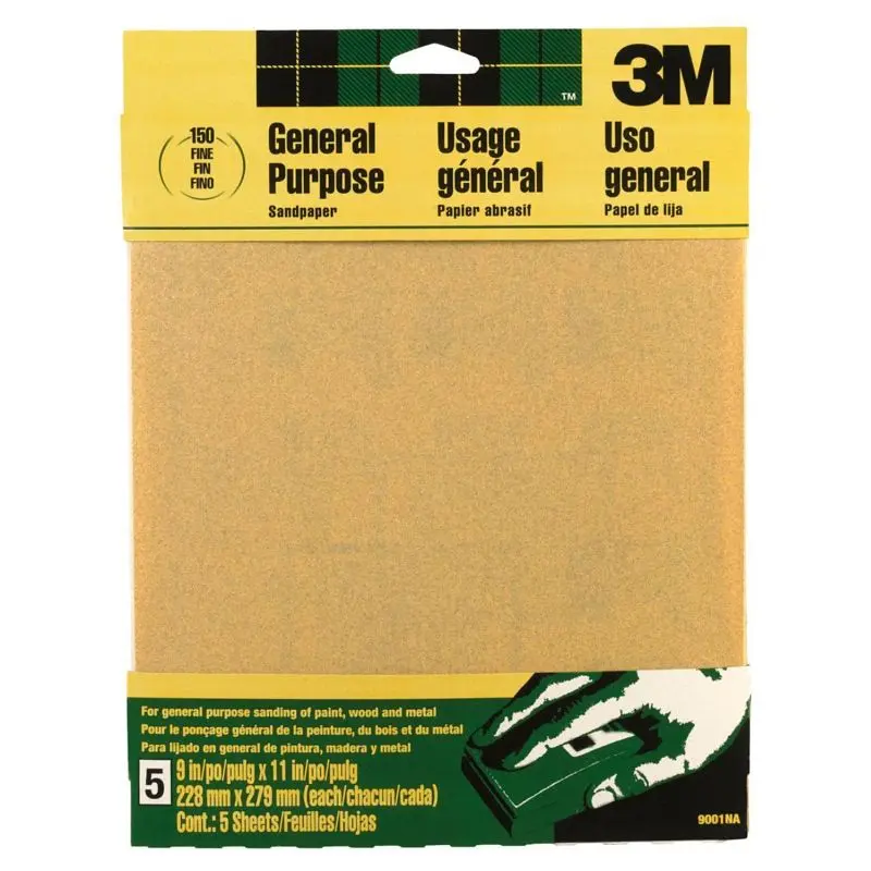 3M Lightweight Aluminum Oxide Sandpaper 9001NA, 9 x 11 Fine, Open Stock, 10 packs per case, 7100140811