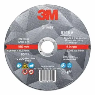 3M Metallic Silver Cut-Off Wheel, Precision Influenced Ceramic, 6 Dia, 60 Grit, 0.875 Arbor Dia, 50 pack, 7010412152