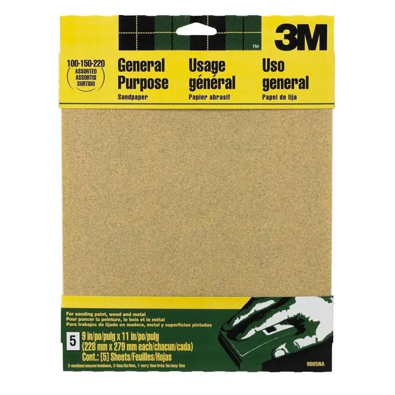3M AL Oxide Sandpaper 9005NA, 9 x 11 , Assorted grit, Open Stock, 5 per pack, 10 packs per case, 7100140804