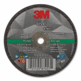 3M Silver Cut-Off Wheel, Precision Influenced Ceramic, 3 Dia, 0.25 Arbor, 60 Grit, Center Hole Mounting, 25 pack, 7100138406