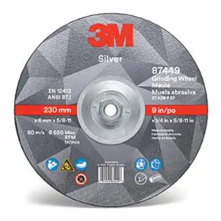 3M Silver Depressed Center Grinding Wheel, 9- x 1/4- Thick, 5/8- -11 Arbor, 36 Grit, Precision Influenced Ceramic, T27, 20...