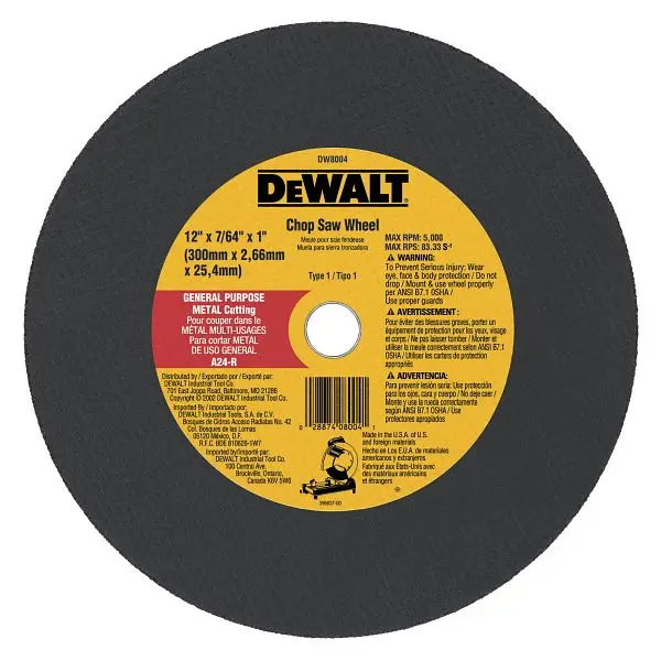 DeWalt Streamlined 12" x 7/64" x 1" Chop Saw Wheel, DW8004