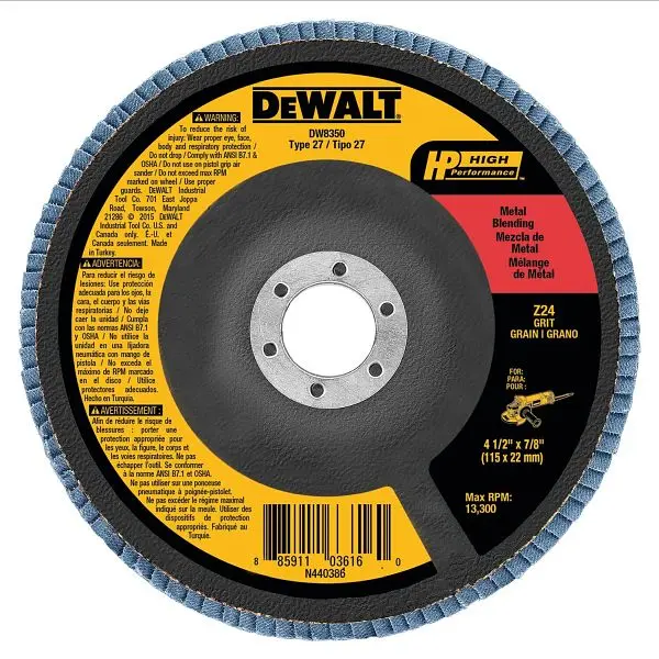 DeWalt Updated 4-1/2" x 7/8" Z24 T27 Flap Disc, DW8350