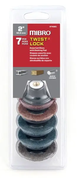 MIBRO Precision-Engineered (7-Piece) 2-inch 36 to 120 Grit Twist Lock Assorted Abrasive Discs Backing Pad Set, 274081