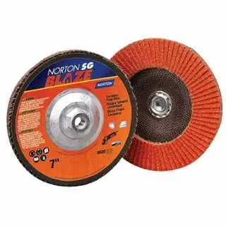 NORTON Weatherproof Blaze Type 29 Flap Discs, 5 , 36 Grit, 7/8 Arbor, 13,000 rpm, 10 per pack, 66261190001