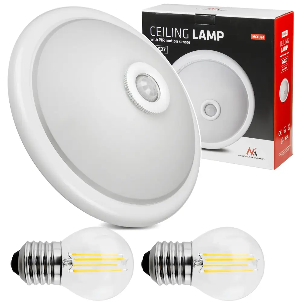 Maclean PIR sensor plafond, ceiling mounted, LED portable source, 2x max. 40W, E27, 220-240V~ 50/60Hz, MCE324 + 2xMCE284