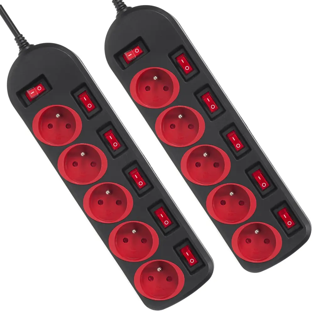 Maclean power strip, 5 outlet extension cord, switches, 250VAC/10A, 1.5m, MCE204, 2 pieces