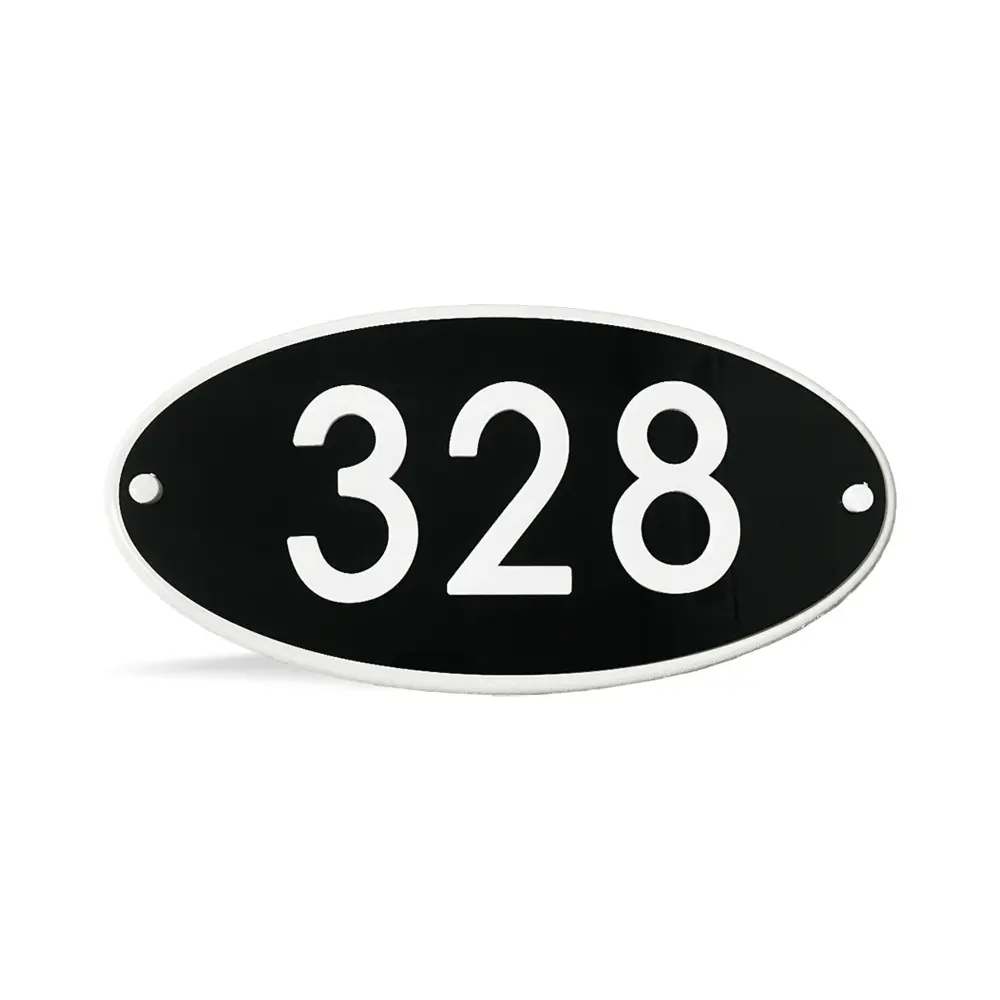 Oval Address Plaque Ebony Plexiglass on White Background, 15''