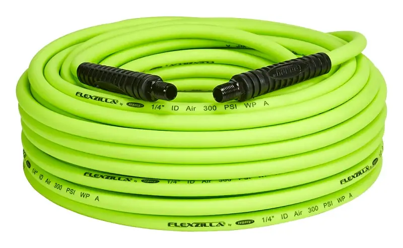 Flexzilla HFZ14100YW2 Premium Air Hose, 1/4 ID, 100 ft L, MNPT, 300 psi Pressure, Polymer, Forest