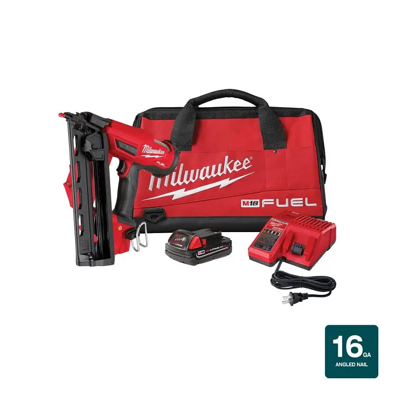 Milwaukee M18 FUEL Series 2841-21CT Portable Angled Finish Nailer Kit, Battery Included, 18 V, 2 Ah, 110 Magazine