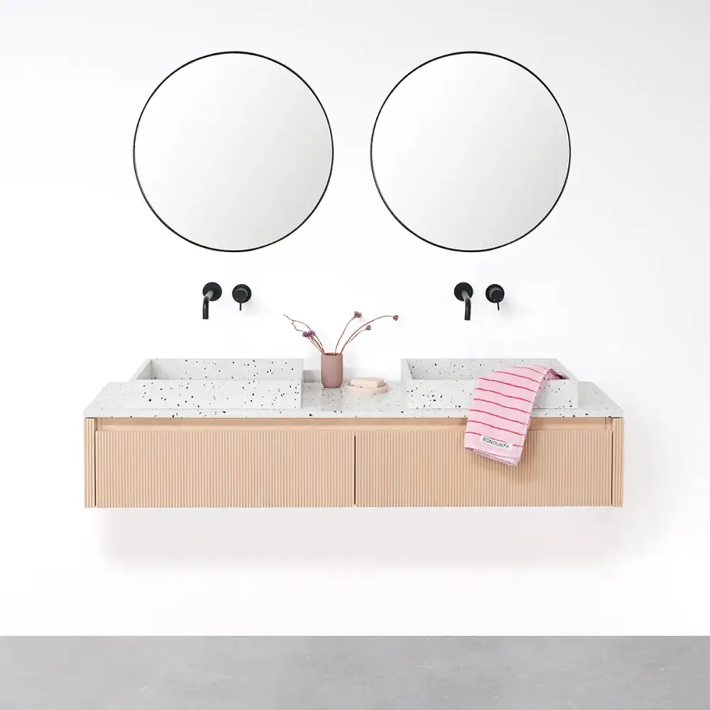 Bathroom furniture Oak - Ahun - George Terrazzo - Marcel top plate Terrazzo - 150 cm Ceramic Construction