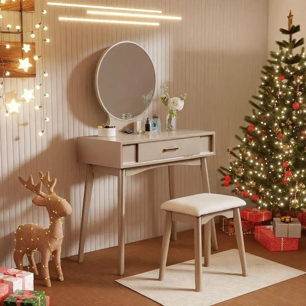 Maly - Contemporary Wood Vanity And Stool Adjust - Gold