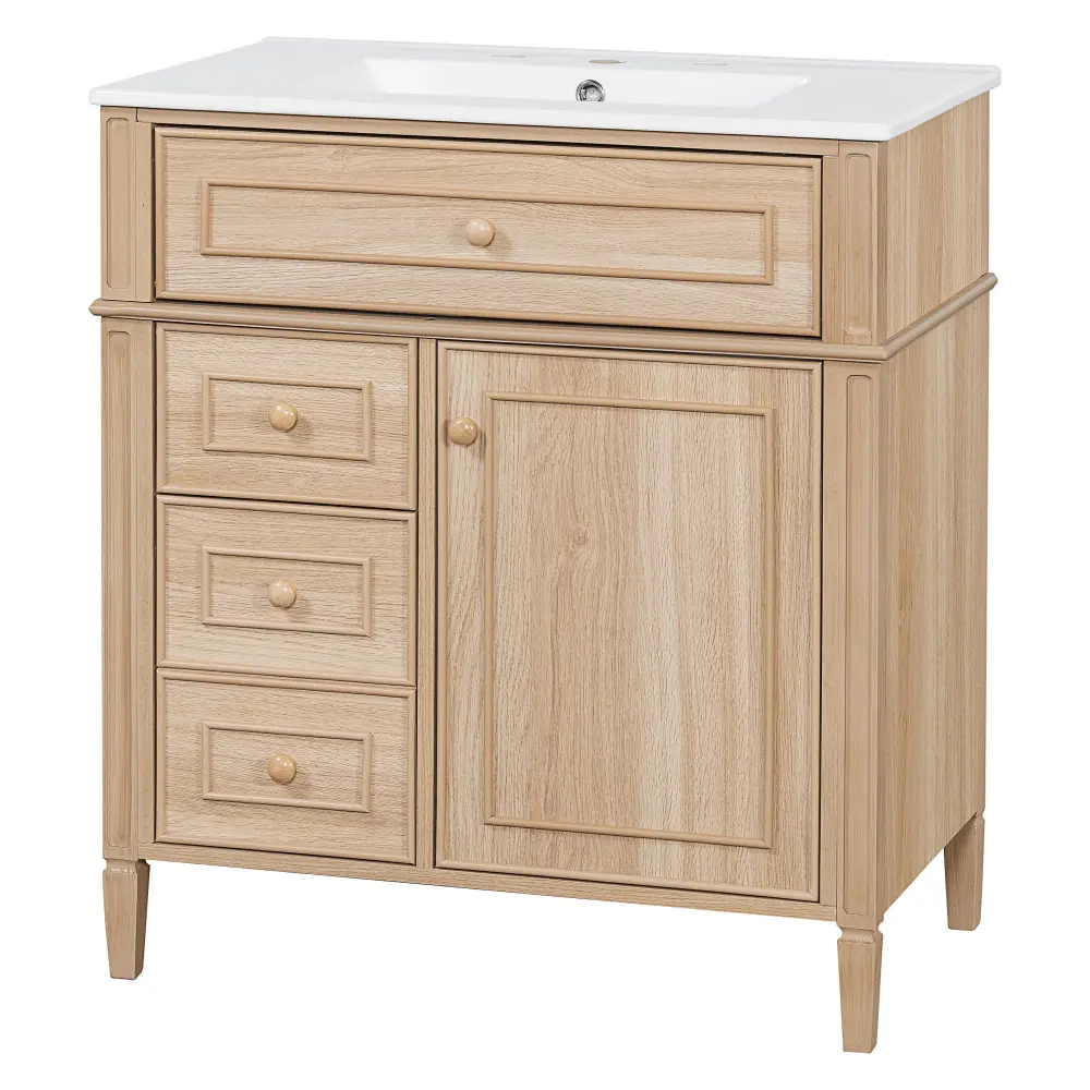 Bathroom Vanity Sink, Flip Out Drawer, 2 Soft Close Drawers, 1 Cushiony Close Door - Wood