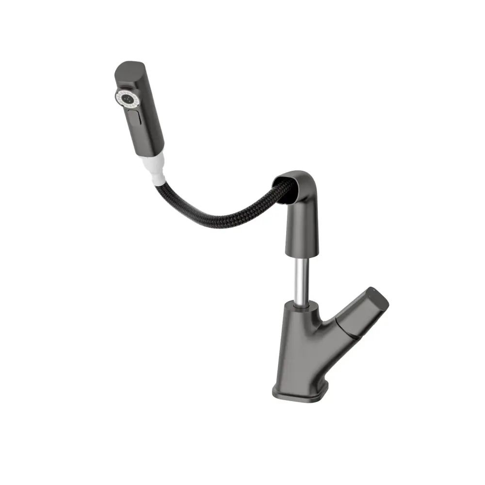 Pull Down Bathroom Sink Faucet 3 Water Modes And Stainless Steel Construction - Gunmetal Midnight
