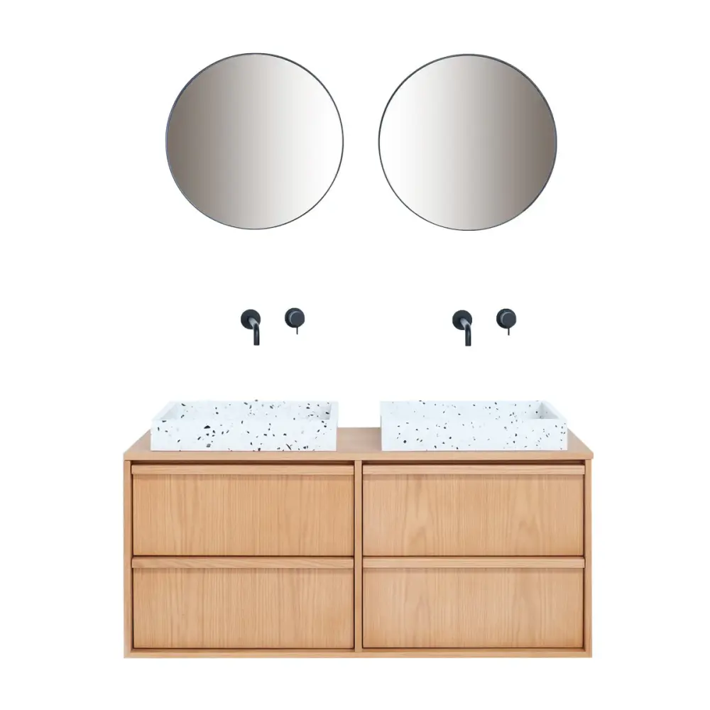 Scandinavian bathroom cabinet Fien Oak - Chalk Terrazzo - wooden top plate - 120 cm