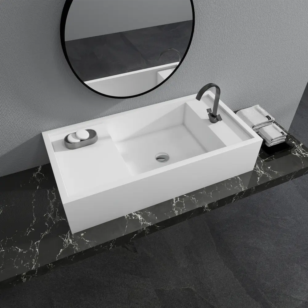 SJ-STARJANE 39''Solid Surface Wall Attach Bathroom Vessel Sink Faucet Hole Right