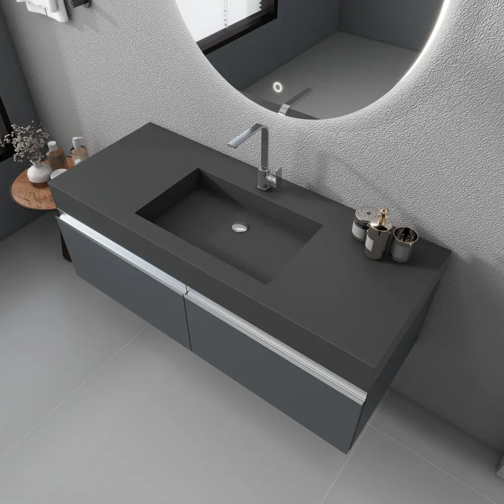 SJ-STARJANE 47''Wall Install Bathroom Sink Solid Surface Basin Faucet Hole
