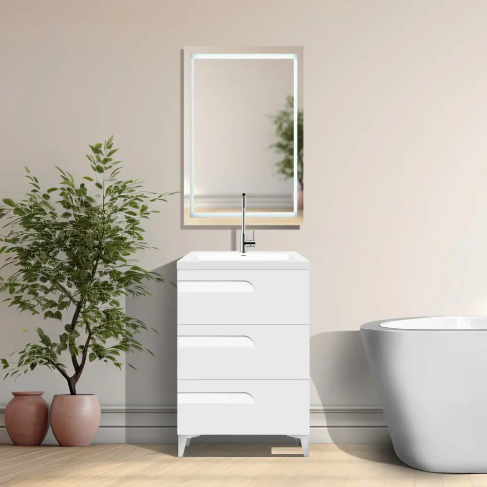 24" Freestanding Single Sink Bathroom Vanity Pearl Gloss Square Counter Top LV7B-24W
