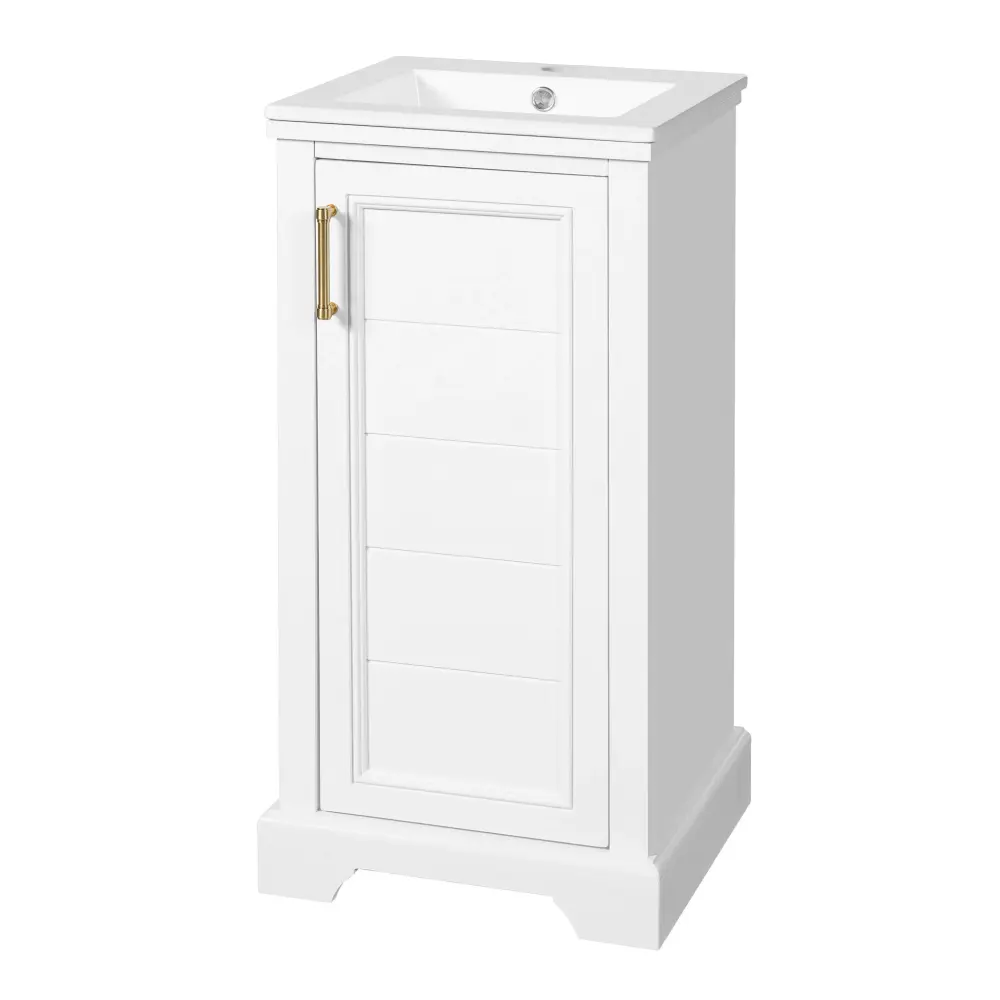 Single-Handle Centerset Bathroom Vanity Sink, Soft Close Door, Adjustable Shelf, Freestanding Single Unit - Snow