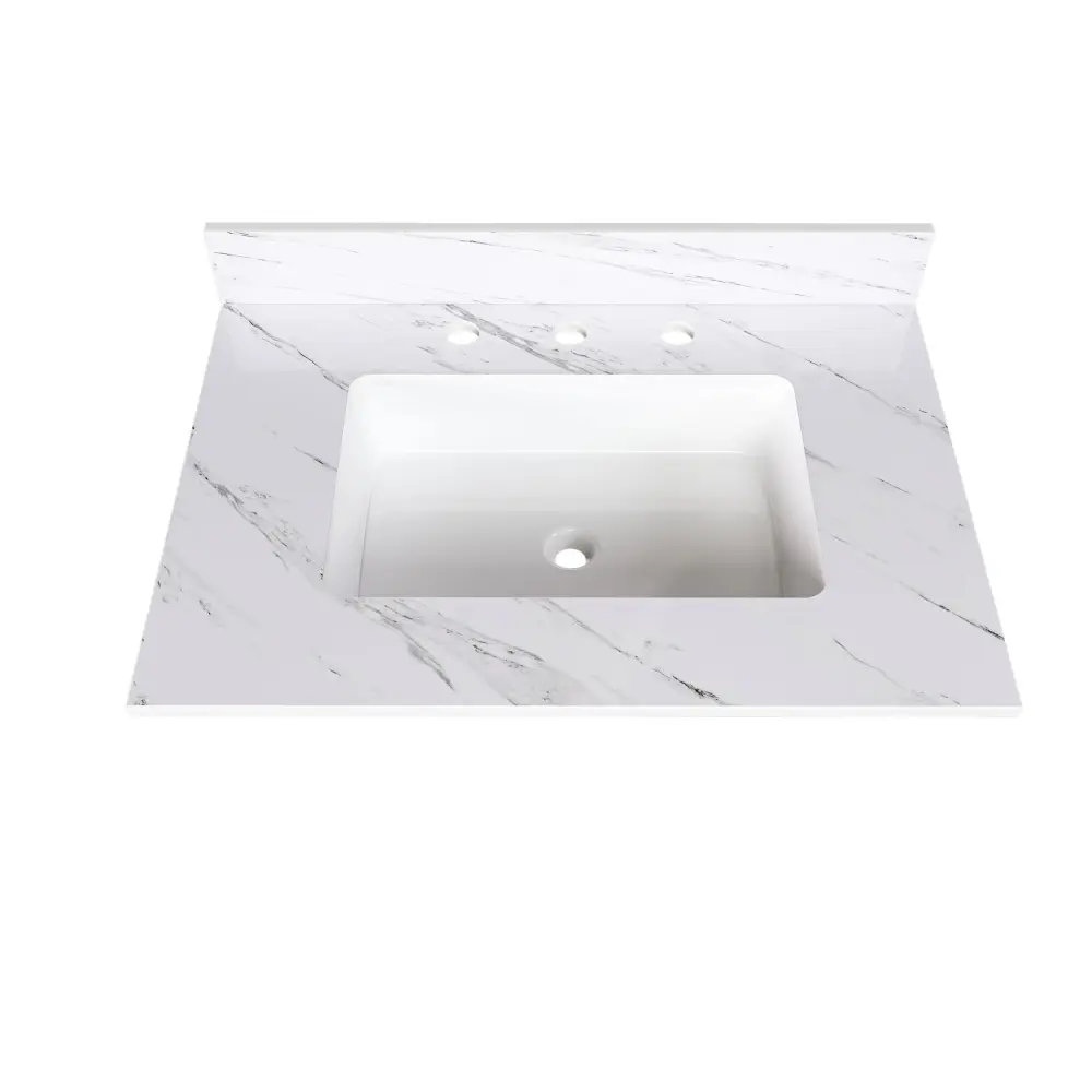 Bianco Carrara Venato Sophisticated Marble Vanity Top, Bathroom Vanity Undermount Sink, Sintered Stone
