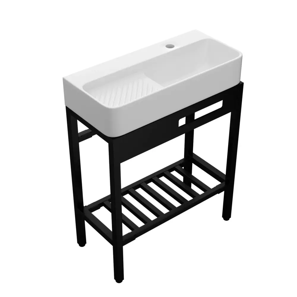 Inspired Console Sink Engineered Washboard, Overflow & Sleek Legs, 28" X 12" - White / Black