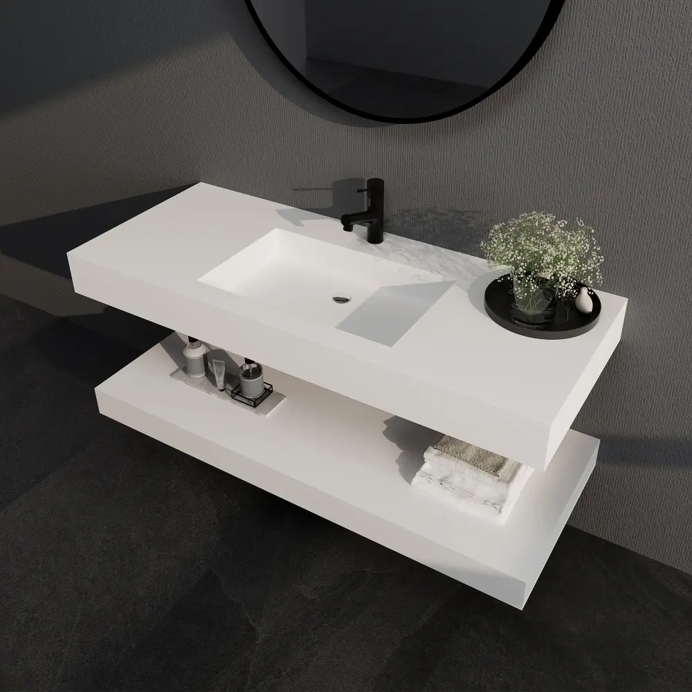 SJ-STARJANE 47'' on-wall bathroom sink incl. undermount shelf (single faucet hole)