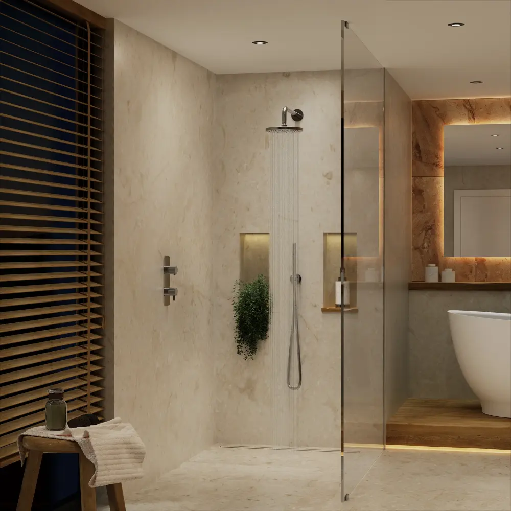 Two Way Thermostatic Shower Place Handheld Shower And Wall Mounted Shower Head - Chrome