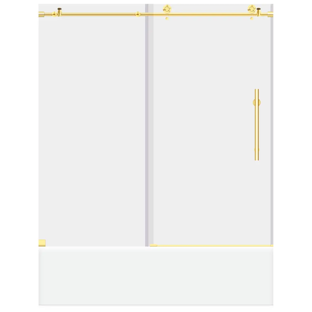 56-60 W x 62 H Sliding Frameless Bathtub Door ULTRA-C Glass-like Glass Gold