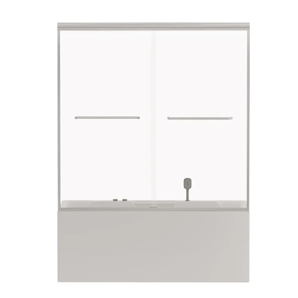 Double Sliding Bathtub Shower Door, Semi Frameless Bypass, 1 / 4" (6Mm) Explosion - Proof Film, Adjustable Aluminum Alloy ...