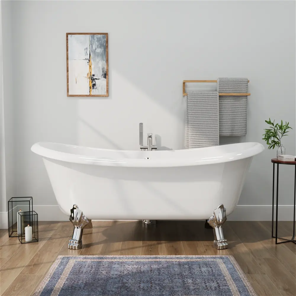 Mokleba 67" Acrylic Freestanding Bathtub Claw Foot, Glossy Chalk