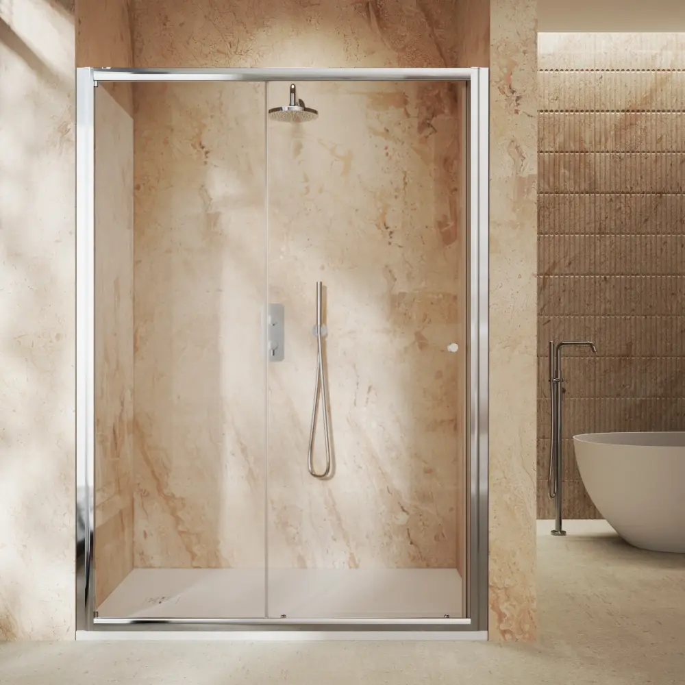 Roman Haven6 Sliding Shower Door - 1400mm - Shiny metal