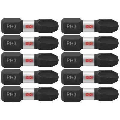 Bosch 10 pieces Impact Tough™ 1 Inches Phillips® #3 Insert Bits (Bulk Assortment), 2610040980
