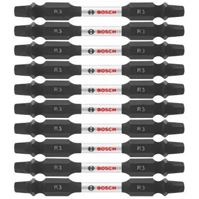Bosch 10 pieces Impact Tough™ 2.5 Inches Square #3 Double-Ended Bits (Bulk Bundle), 2610041001