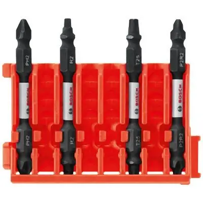 Bosch UV-Resistant 4 pieces Phillips®, Square and Torx® 2.5 Inches Double-Ended Bits Clip Tailored Full Case System, 261...
