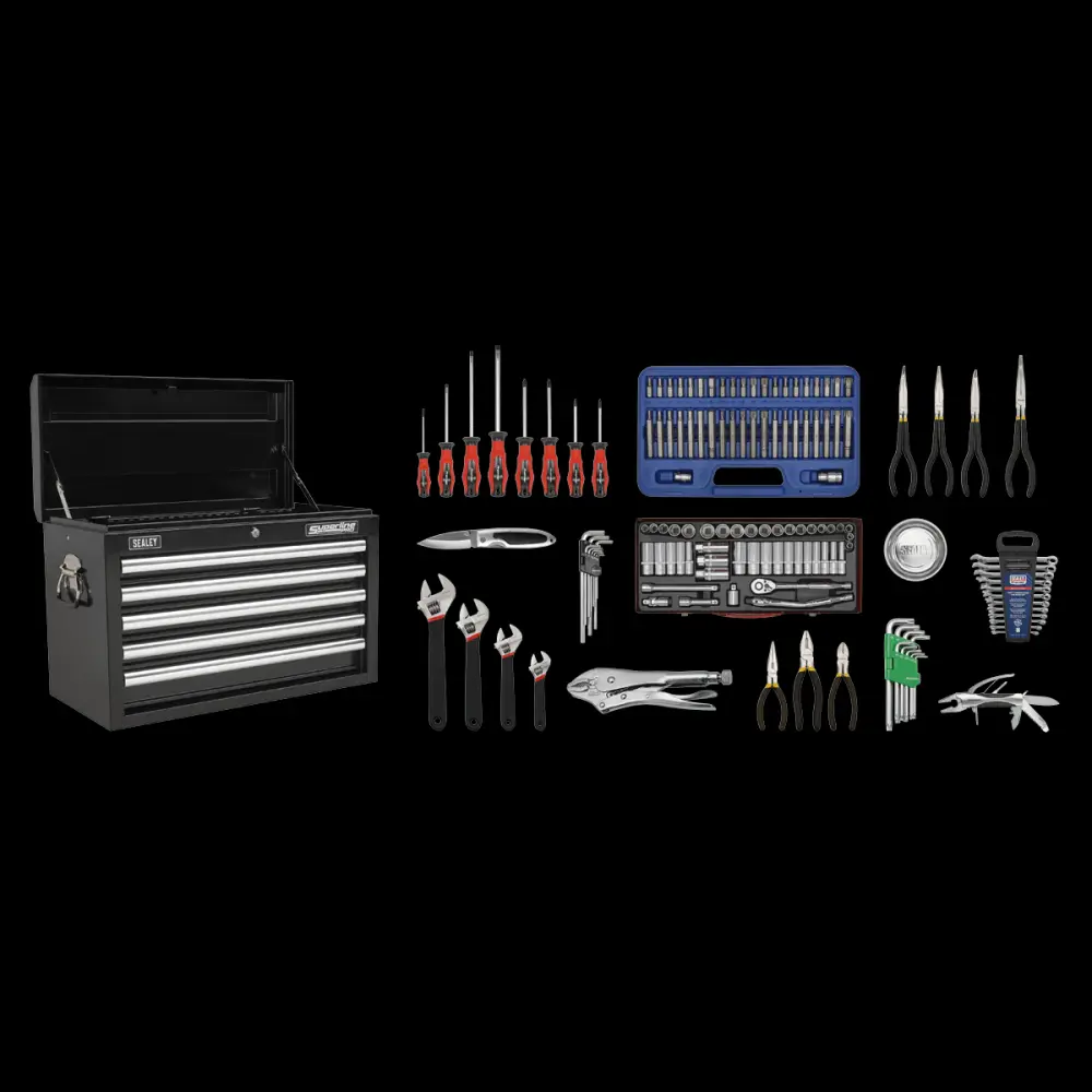 Sealey AP33059BCOMBO Topchest 5 Drawer Ball Bearing Slides - Charcoal & 140pc Tool Kit