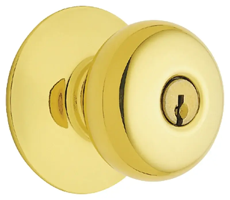 Schlage F Series F51A PLY505KA4ULT Entry Knob, Plymouth, Knob Handle, Shiny Brass, Metal, 2-3/4 Dimensions