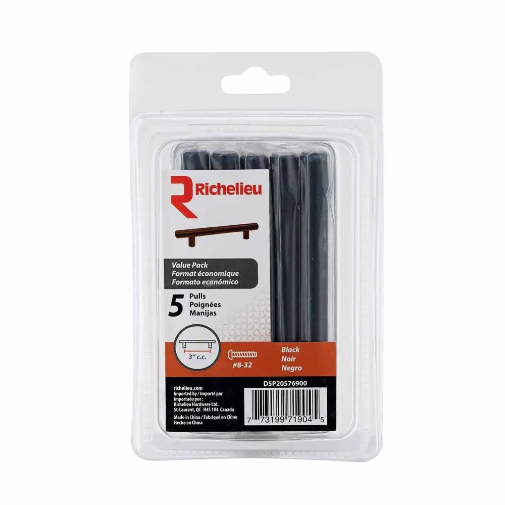 Pack 5 Contemporary # 205 Matte Charcoal Steel Pulls, 3'' C/C