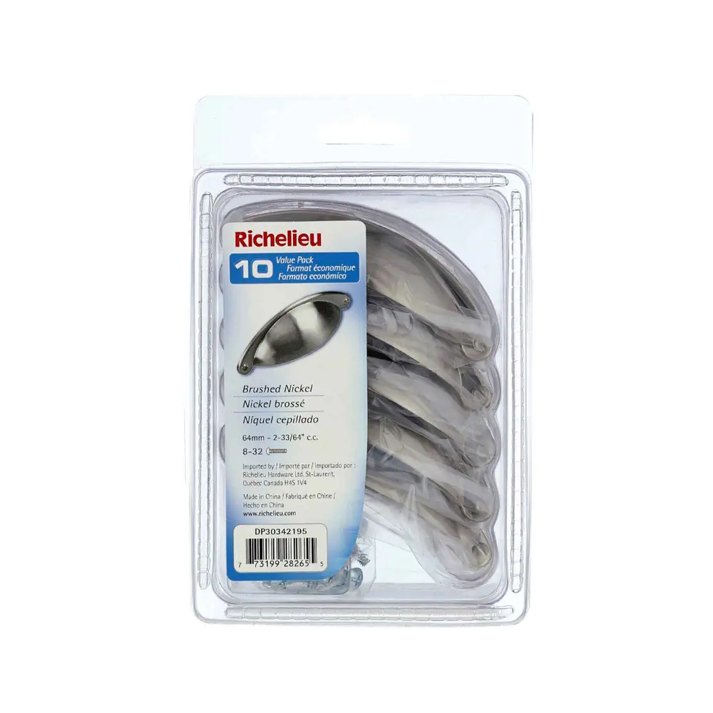Pack 10 Heritage # 3034 Brushed Nickel Metal Pulls, 64 mm C/C