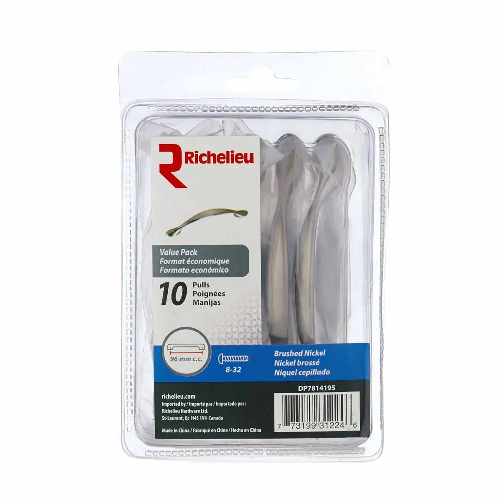 Pack 10 Traditional # 7814 Brushed Nickel Steel Pulls, 96 mm C/C