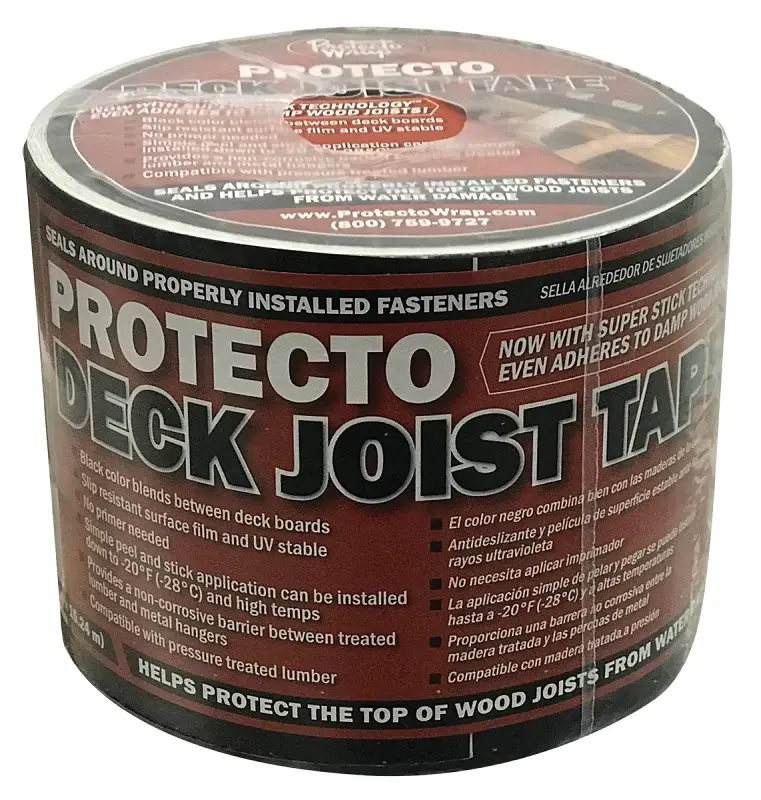 Protecto Wrap Deck Joist Tape Series 84490450SW Flashing Tape, 50 ft L, 4 W, Poly Backing, Ebony