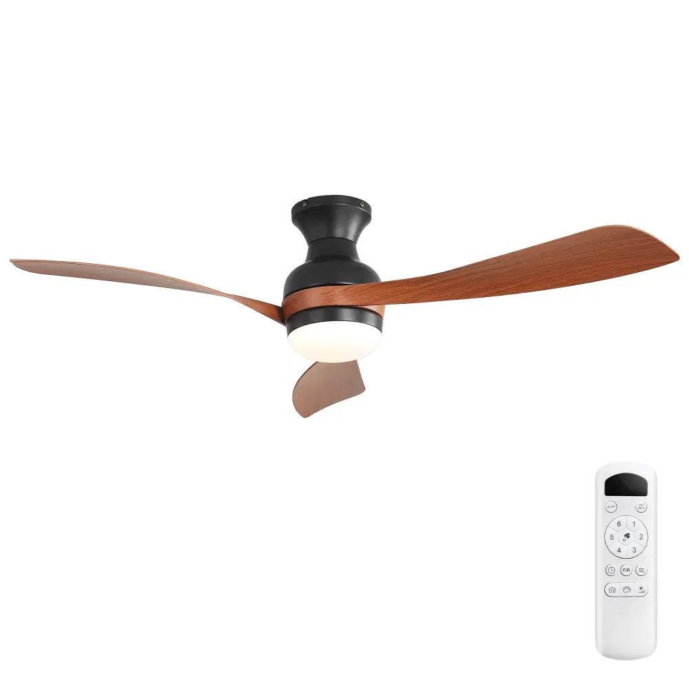 Ceiling Fan Remote Controlled LED Light, 3 Blades, Reversible DC Motor, 6 Speeds, Dimmable, Flush Mount - Ebony