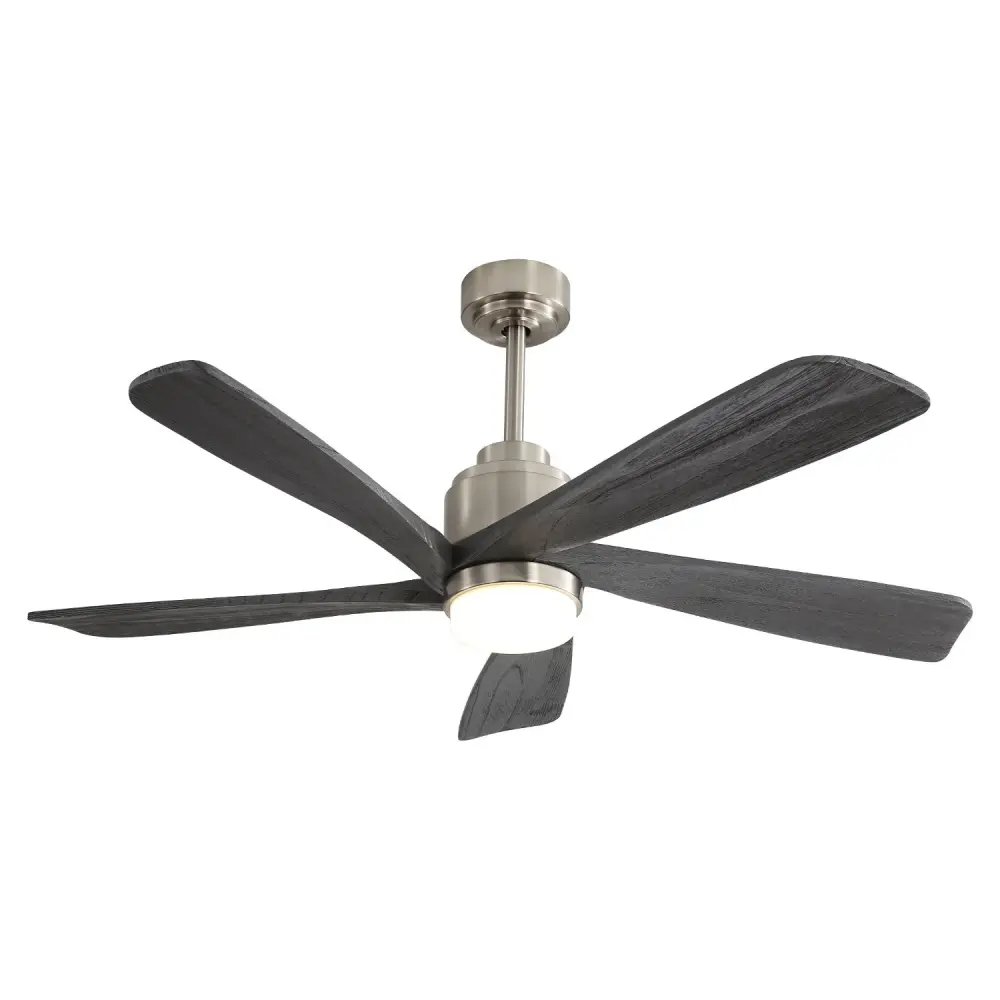 Modern Ceiling Fan Dimmable LED Light 5 Solid Wood Blades Remote Control Reversible Dc Motor Wi-fi App Control - Nickel