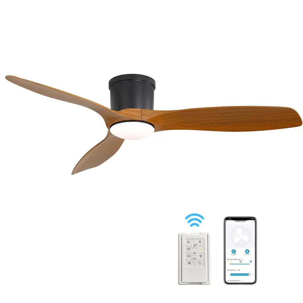 Smart Ceiling Fan Remote Control, 3 Blades, Dimmable LED Light, Reversible DC Motor - Black