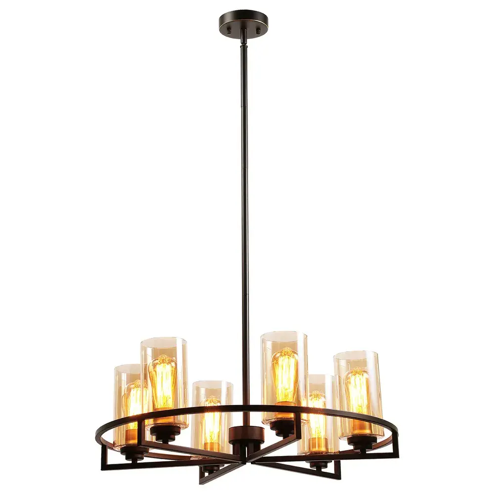 Rustic Orbital 6-Lights Wagon Wheel Chandelier Compatible Smart Switches