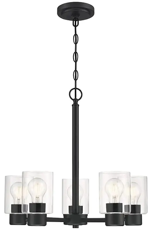 Westinghouse Sylvestre Series 6115300 Chandelier, 1-Tier, 5-Lamp, LED Lamp, Steel Fixture, Jet-black Fixture